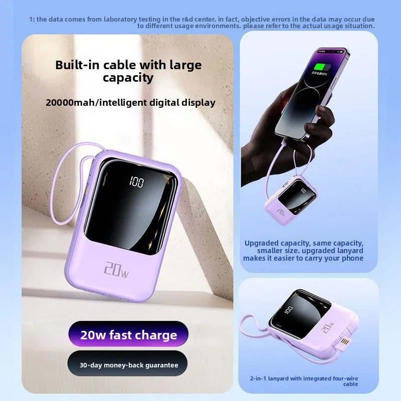 Powerbank 20000 mAh Mini — Charge Ultra Rapide PD20W, Câble Intégré | Compact & Léger