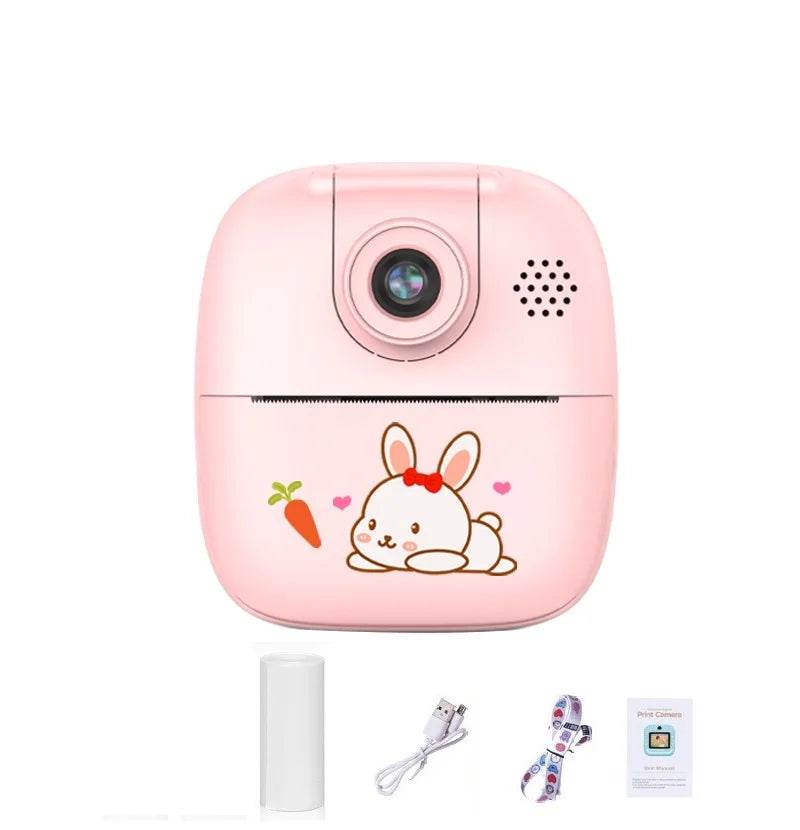 Appareil photo à impression instantanée pour enfants, appareil photo numérique thermique, jouet vidéo, cadeau d'anniversaire, carte mémoire 32G