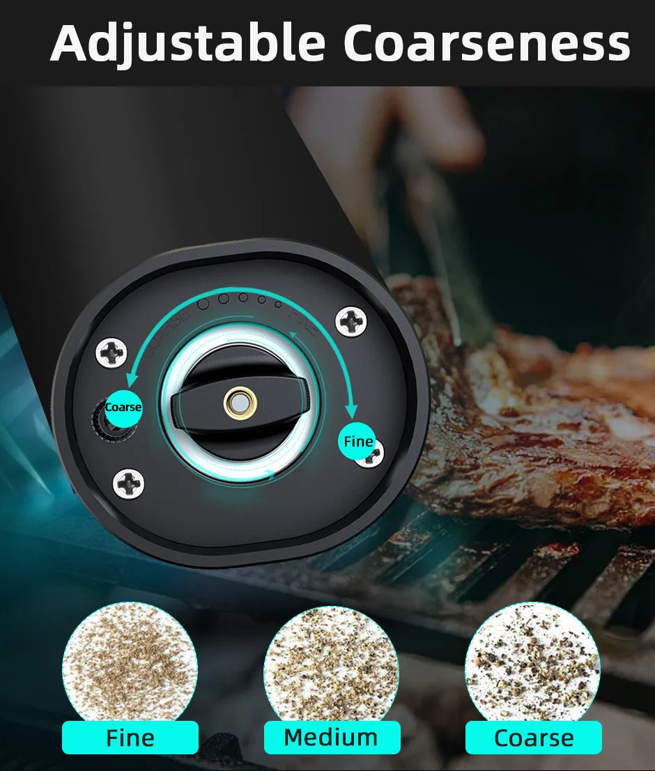 Moulin électrique à poivre et sel – LED, grossièreté réglable, avec base