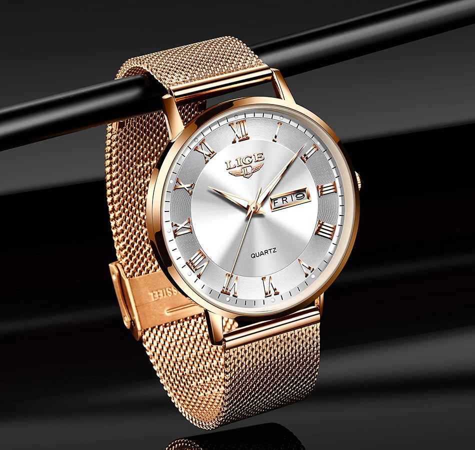 Montre femme LIGE 2024 – Quartz japonais, acier inoxydable, lumineuse