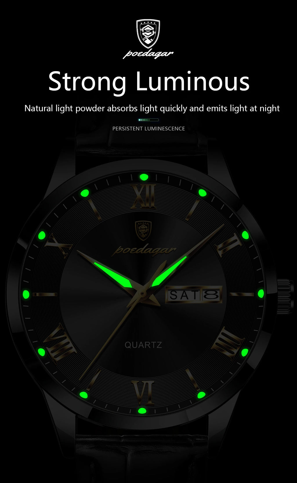 Montre homme POEDAGAR – Quartz, cuir, date & semaine