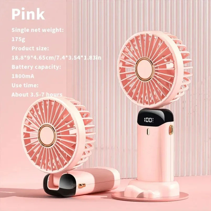 Mini Ventilateur Pliable Portatif 1800mAh – 5 Vitesses, Rechargeable USB, Support Téléphone & Écran