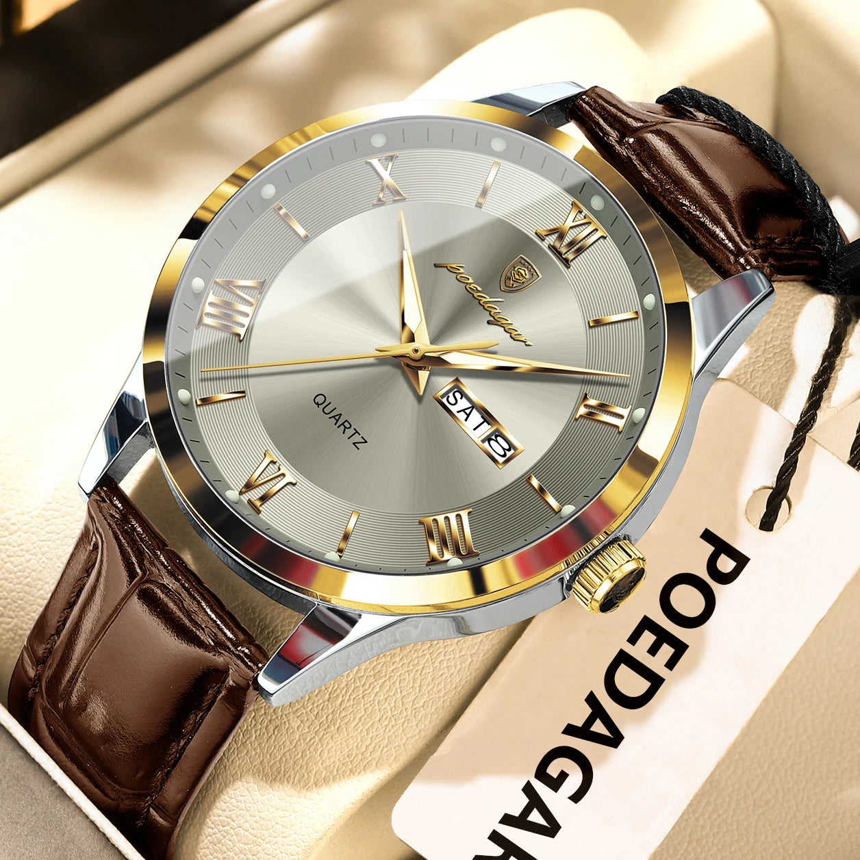 Montre homme POEDAGAR – Quartz, cuir, date & semaine