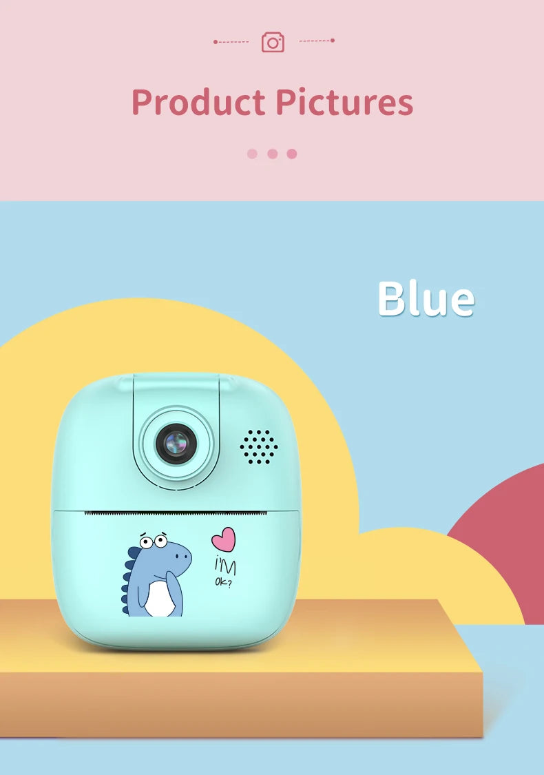 Appareil photo à impression instantanée pour enfants, appareil photo numérique thermique, jouet vidéo, cadeau d'anniversaire, carte mémoire 32G