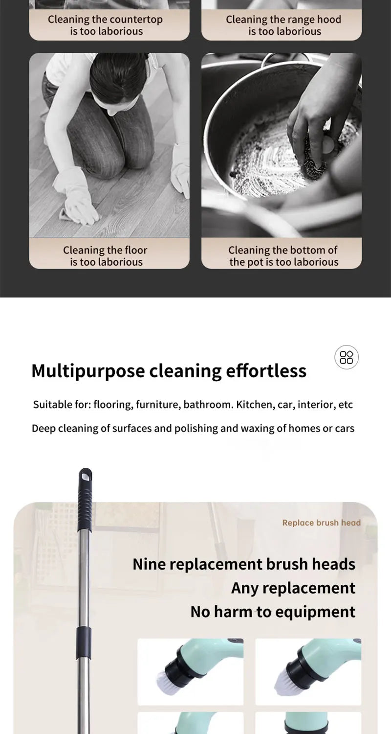 Brosse de nettoyage électrique 9-en-1 – Rotative, rechargeable, multi-surfaces