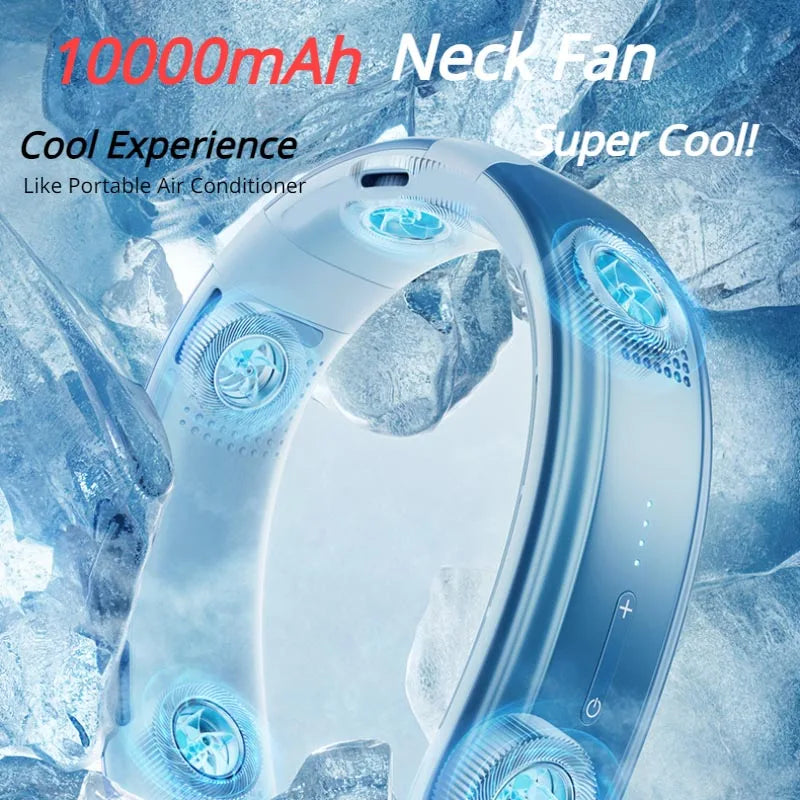 Ventilateur de Cou Portable Rechargeable 10000mAh – 3 Vitesses, Silencieux, Extérieur & Maison