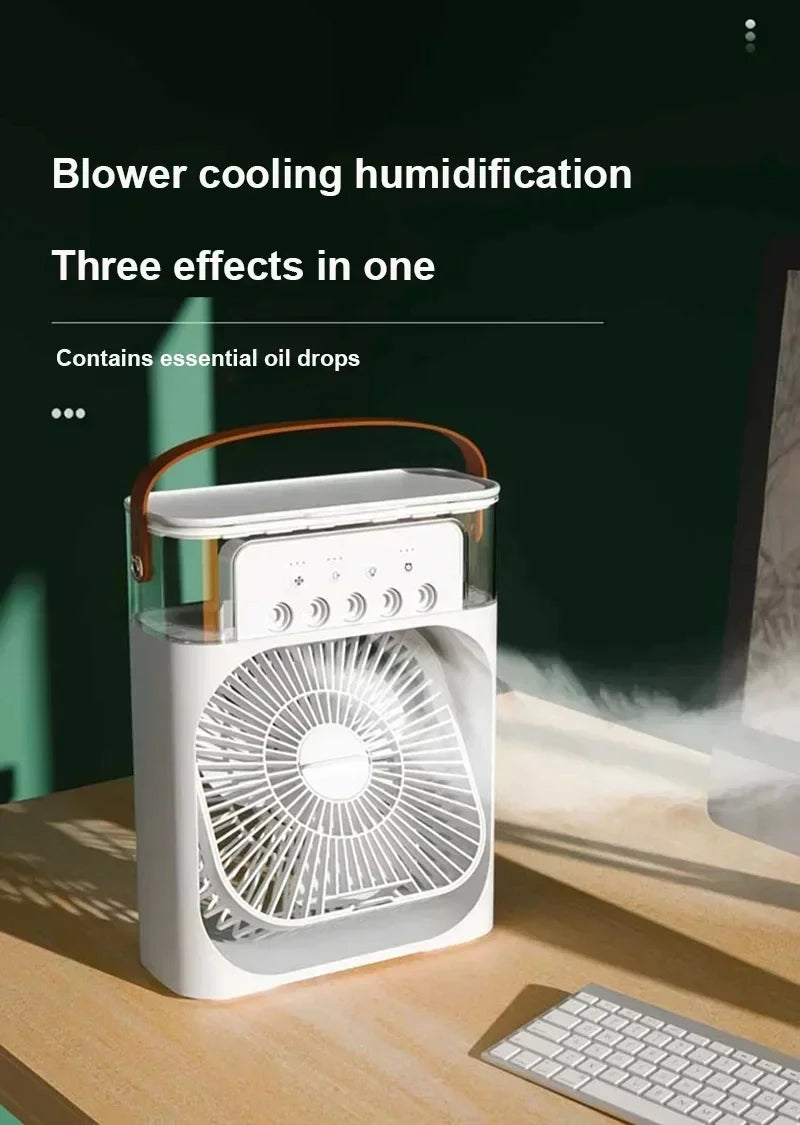 Mini Climatiseur 3-en-1 Portable – Ventilateur, Humidificateur & Veilleuse LED, Rechargeable USB