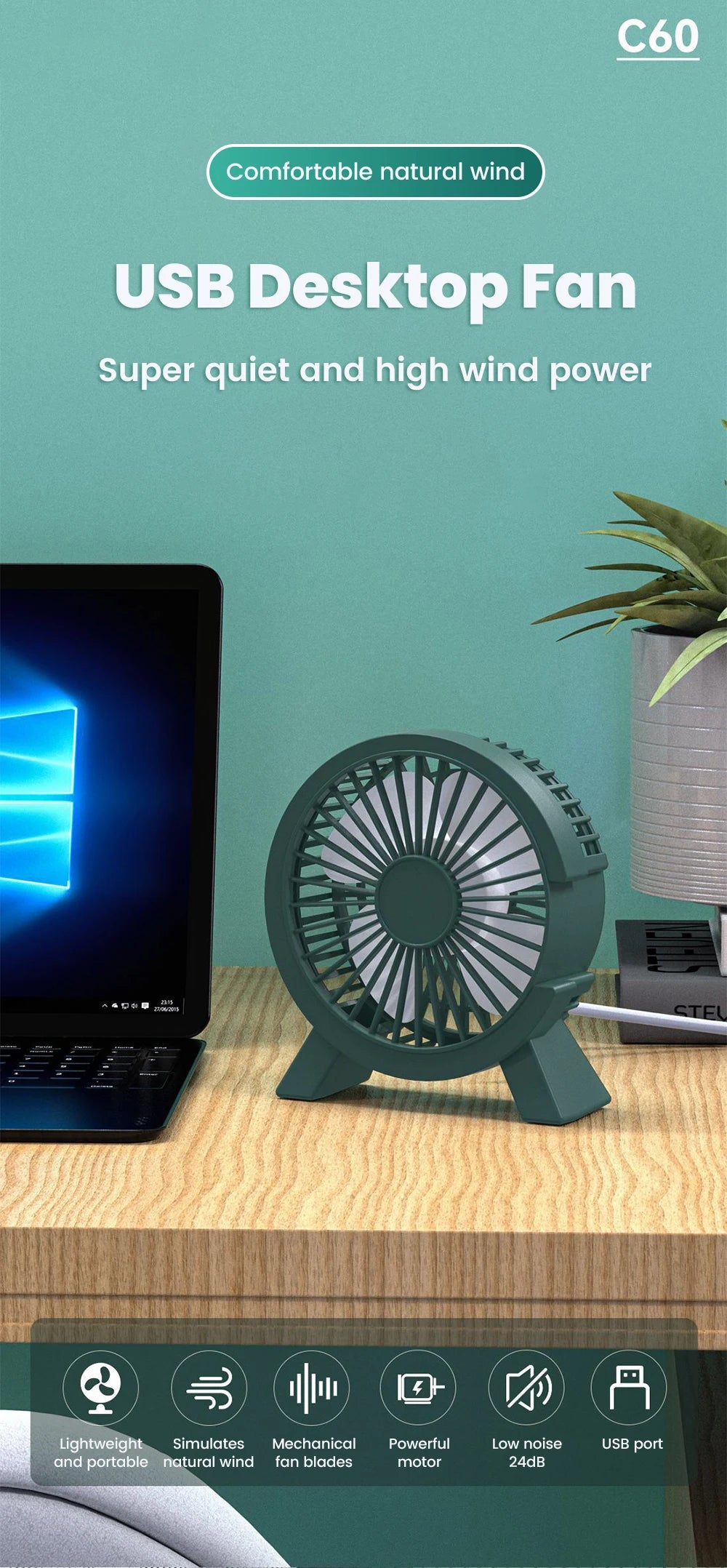 Mini Ventilateur de Table Rechargeable USB – Portable, Silencieux, Gadget d'Été pour Bureau & Dortoir