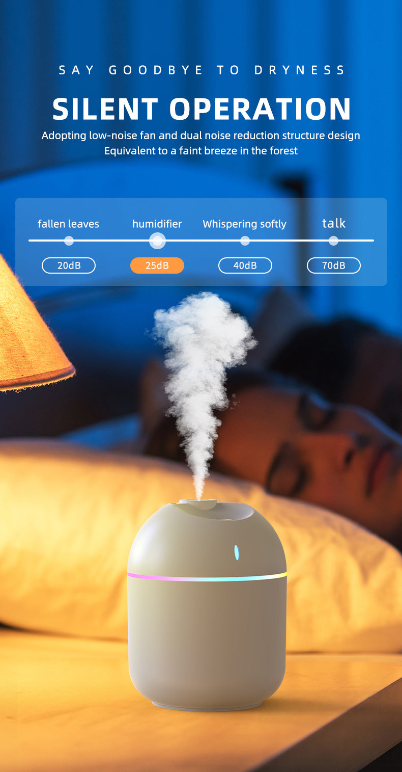 Humidificateur d'air 270ML, diffuseur d'arôme à brume fraîche, veilleuse LED, protection contre la mise hors tension, USB, pour le bureau et la maison