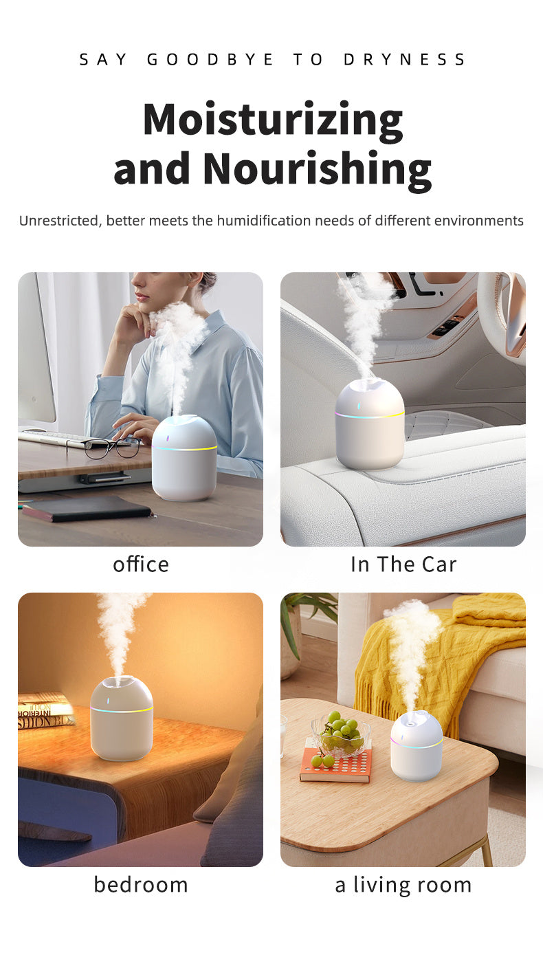 Humidificateur d'air 270ML, diffuseur d'arôme à brume fraîche, veilleuse LED, protection contre la mise hors tension, USB, pour le bureau et la maison